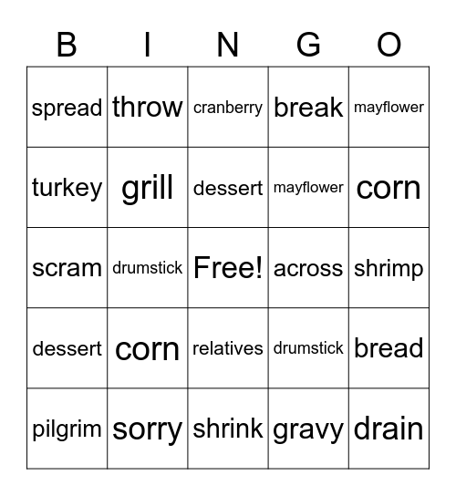 Happy Thanksgiving! Bingo Card