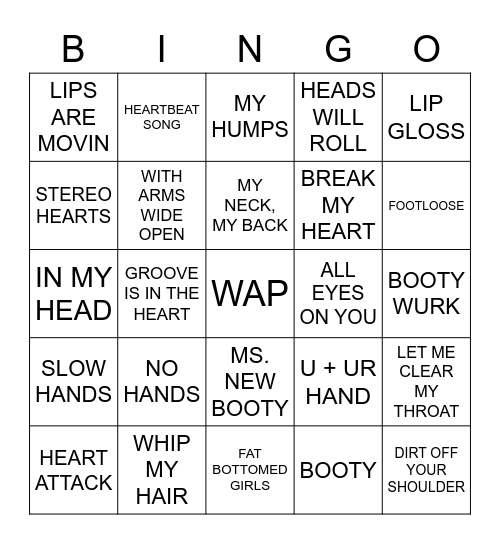 My Body!!! Bingo Card