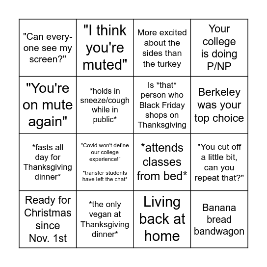 🦃🍂 Transfer Turkey 🍂🦃 Bingo Card