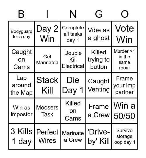 Among Us Bingo Card