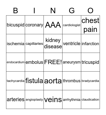 Heart & Vascular Bingo! Bingo Card