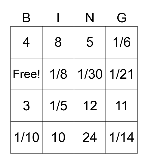 DIVIDING UNIT FRACTIONS Bingo Card