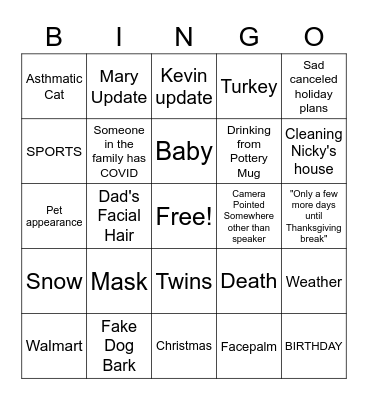 Plows Family Bingo Card