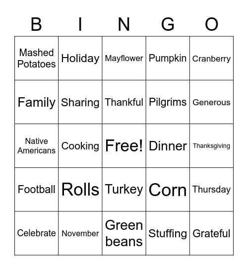 Miss Hirko's Thanksgiving Bingo Card