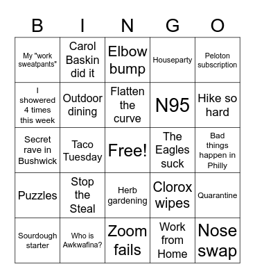 Dodgy Turkey Bingo Card