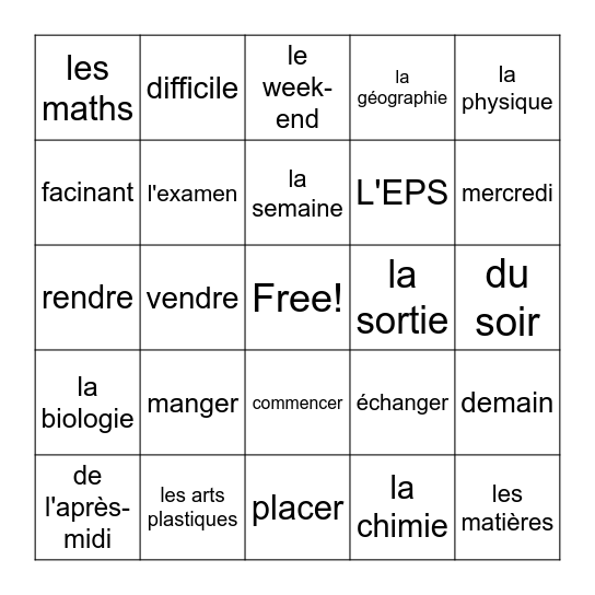 Bien Dit Chapter 4 Part 1 Bingo Card