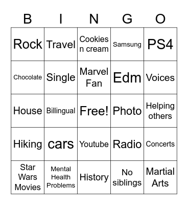 Things in Common with Alex Bingo Card