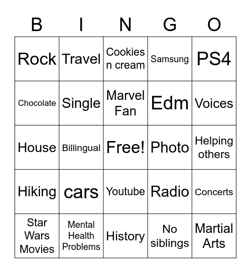 Things in Common with Alex Bingo Card