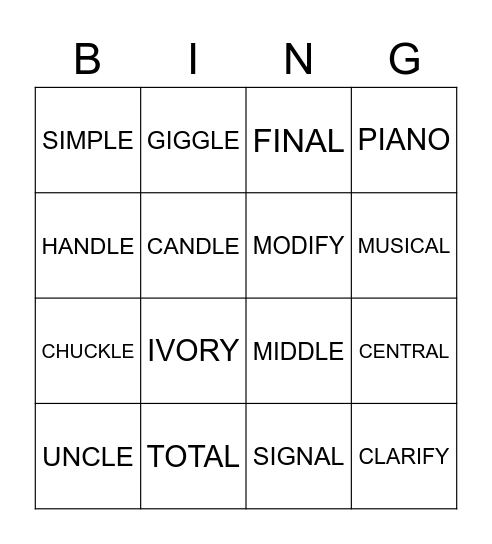 WEEK 8 SPELLING TERM 4 Bingo Card
