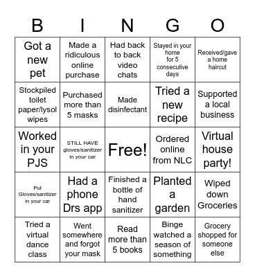 Quarantine Bingo Card