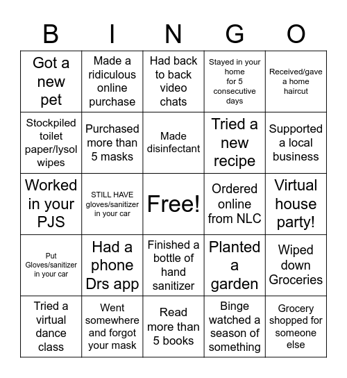 Quarantine Bingo Card