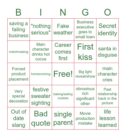 Hallmark movie bingo 2020! Bingo Card