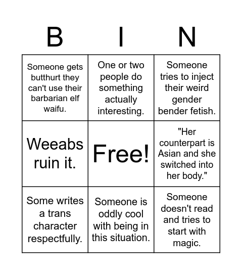 Infinite Worlds Bingo Card