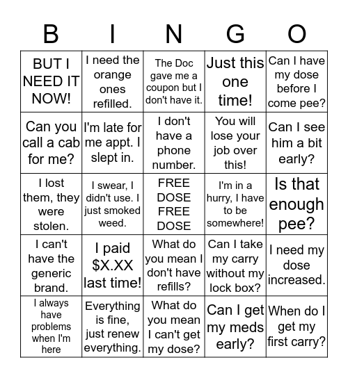 Shit They Say BINGO Card