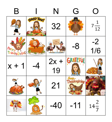 Turkey Lurkey Bingo Card