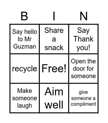 Kindness Acts Bingo Card