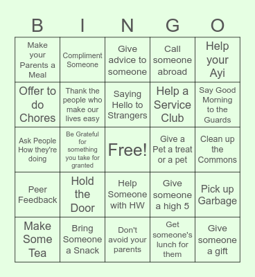 Sheps Random Acts of Kindness Bingo Card