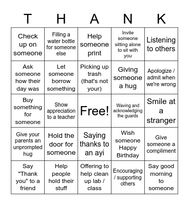 Thanksgiving Thursday Bingo Card