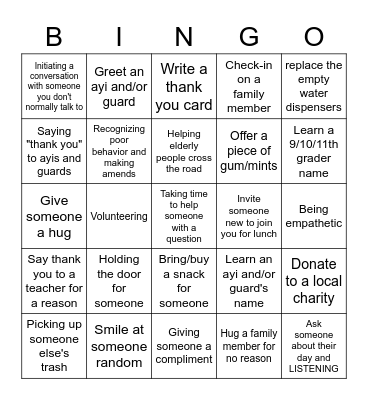 Anchor Group Acts of Kindness Bingo Card