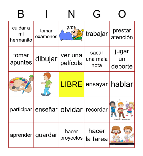 6.1 Verbos/Acciones Bingo Card