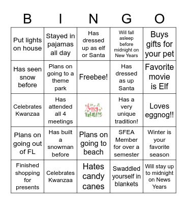 Holiday Bingo! Bingo Card