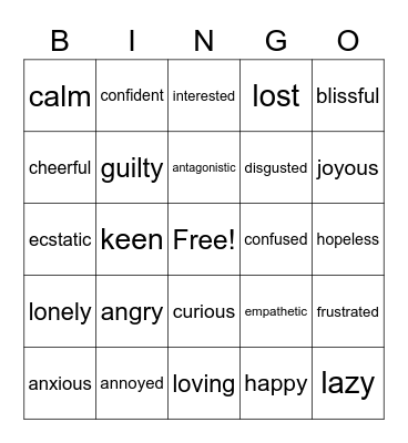 Emotions and Feelings Bingo Card