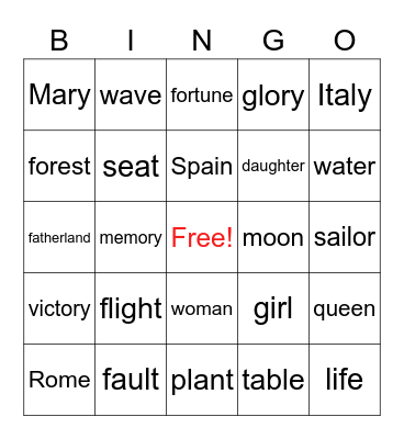 LATIN Bingo Lessons 1-5 Bingo Card