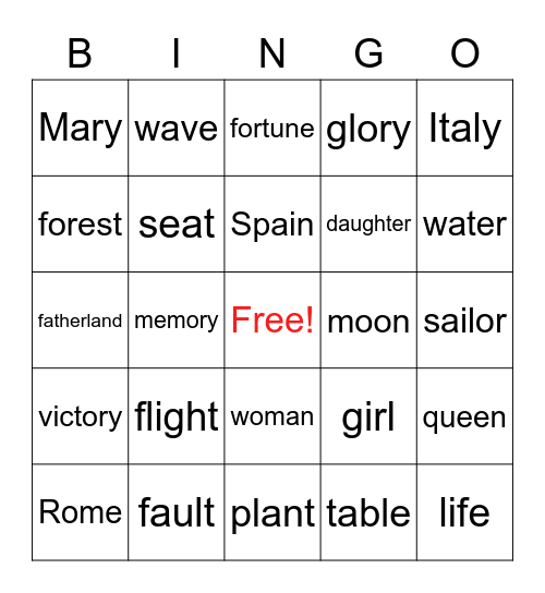 LATIN Bingo Lessons 1-5 Bingo Card