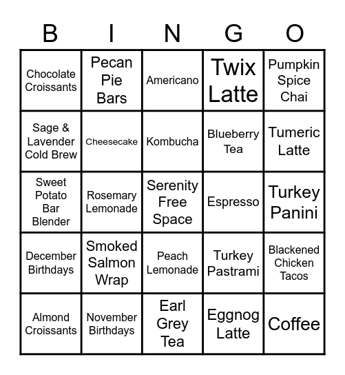 Serenity Bingo Card