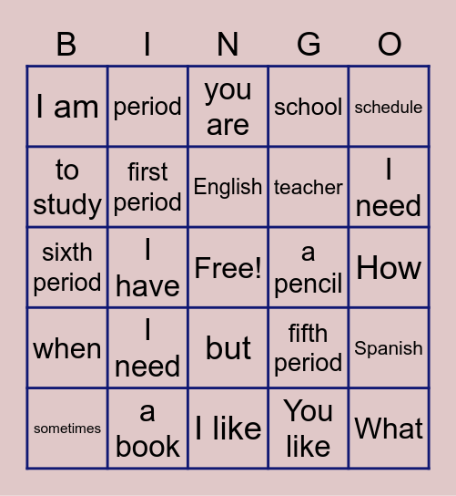 Español I - 1B/2A Bingo Card