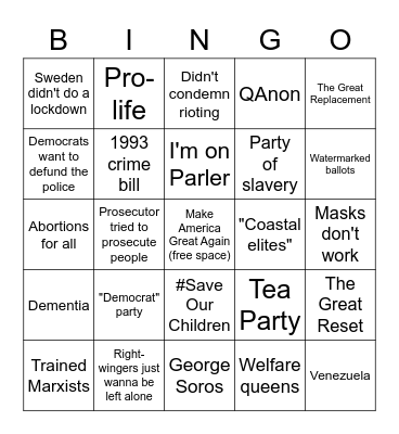 Right-wing Bingo Card