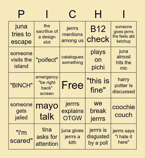 Jerrrs' stream BINGO Card