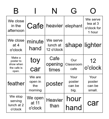 Time Review + a little Heavier and Lighter Bingo Card