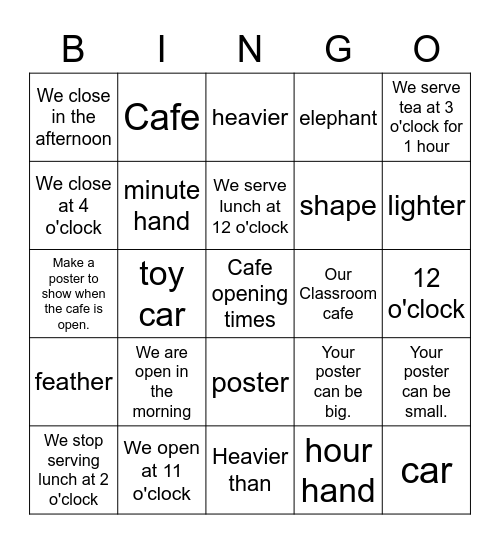 Time Review + a little Heavier and Lighter Bingo Card