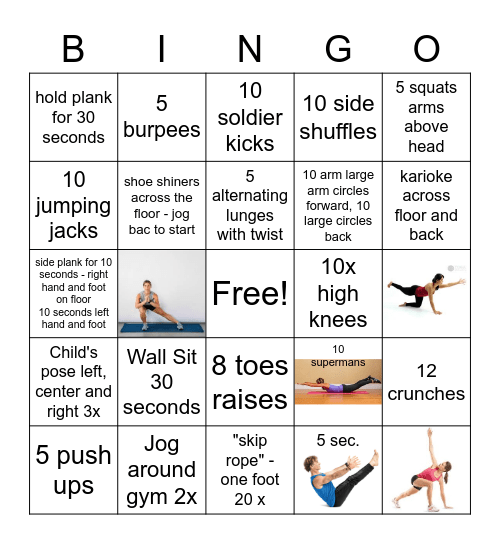 Warm up Bingo Card