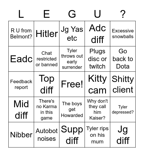 Leg of Lerderns Bingo Card