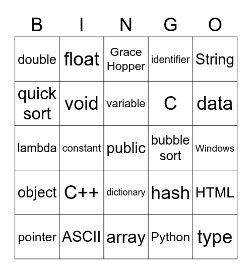 Computer Science Bingo Card
