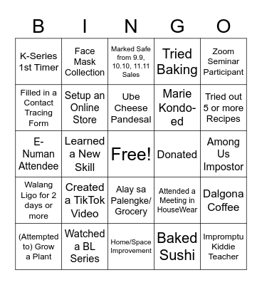 2020 Year-End Bingo Card