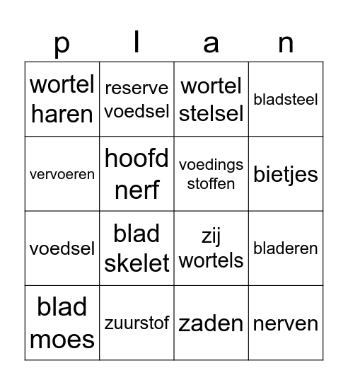 thema 2 planten Bingo Card