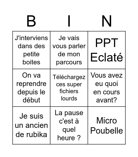 Bingo Cours Rubika Bingo Card