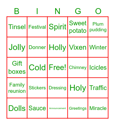 Bluestone Christmas Bingo Card