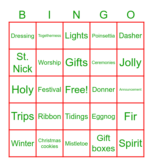 Bluestone Christmas Bingo Card
