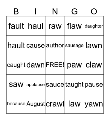 Vowel Team Bingo  -AU and -AW Bingo Card