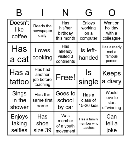 Human BINGO! Bingo Card