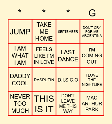 DISCO DISCO BINGO BINGO 2.0 Bingo Card
