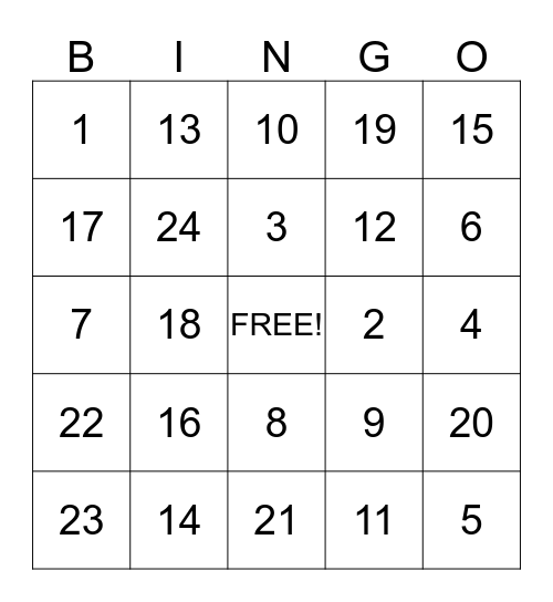 Maths  Bingo Card