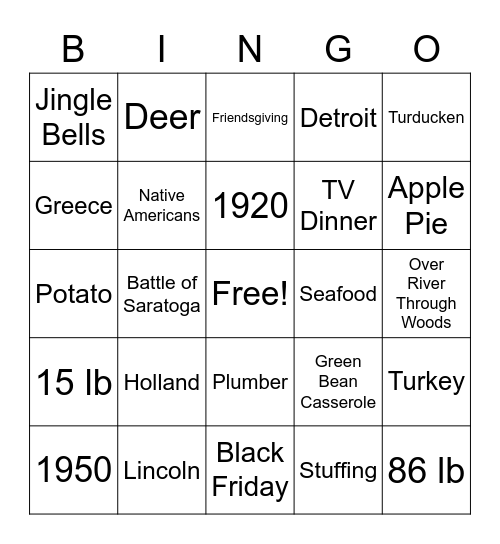 Thanksgiving Bingo Card
