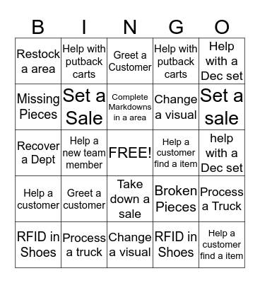 Support Team Bingo Card