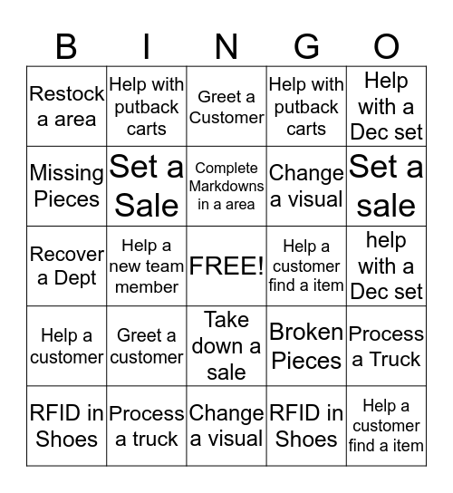 Support Team Bingo Card