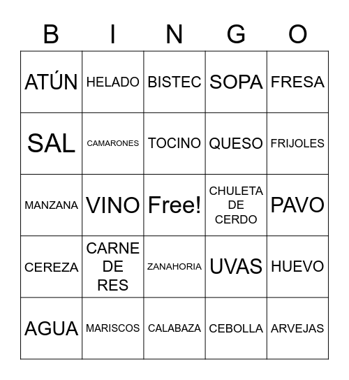 E2HU6 La Comida Bingo Card